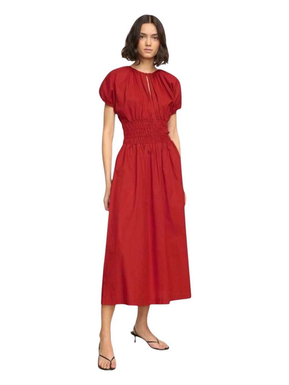 Modern Citizen Kyla Cinched Waist Blouson Red Top Organic Cotton Maxi Dress Sz S